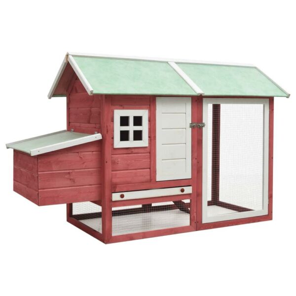 vidaXL Chicken Cage Red 66.9":man:1.9"x43.3" Solid Pine & Fir Wood