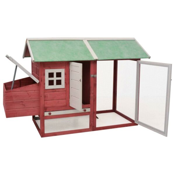 vidaXL Chicken Cage Red 66.9":man:1.9"x43.3" Solid Pine & Fir Wood - Image 2