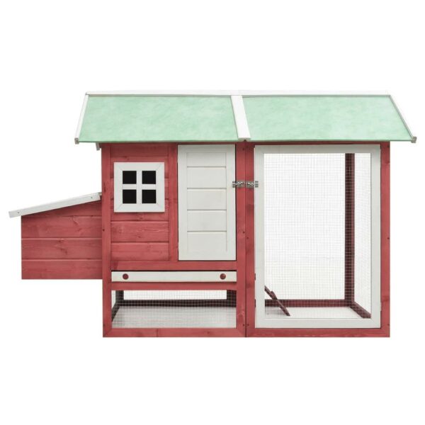 vidaXL Chicken Cage Red 66.9":man:1.9"x43.3" Solid Pine & Fir Wood - Image 3