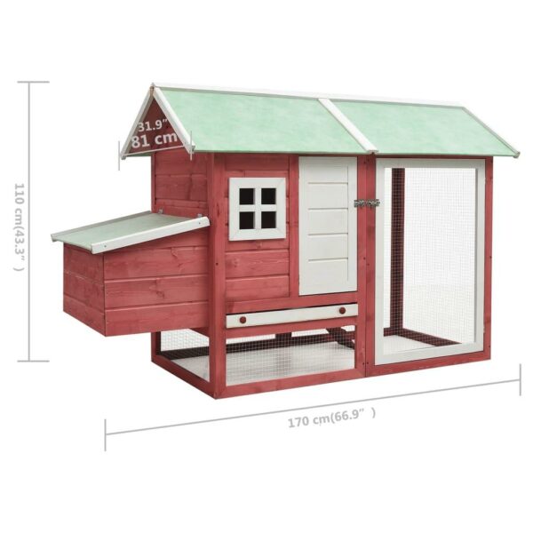 vidaXL Chicken Cage Red 66.9":man:1.9"x43.3" Solid Pine & Fir Wood - Image 8