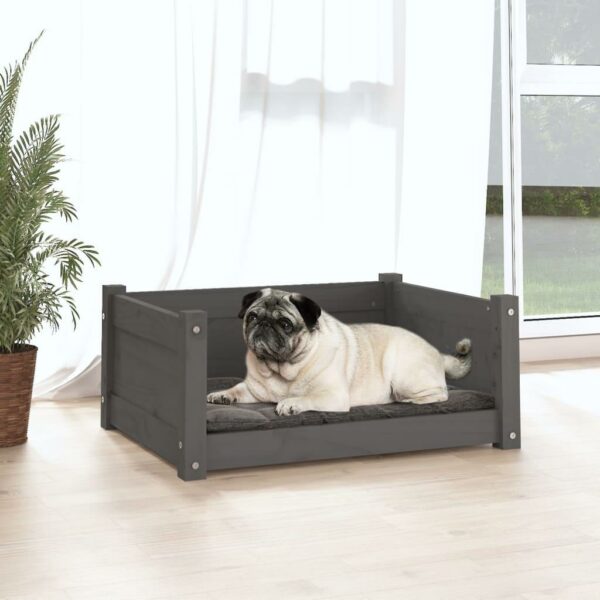 vidaXL Dog Bed Grey 65.5x50.5x28 cm Solid Pine Wood - Image 3