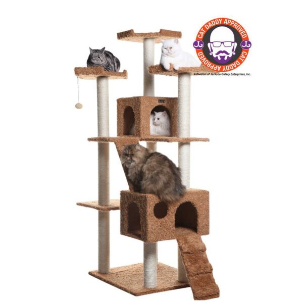 Armarkat 74" Multi-Level Real Wood Cat Tree Large Cat Play Furniture With SratchhIng Posts, Large Playforms, A7407 Ochre Brown - Image 6