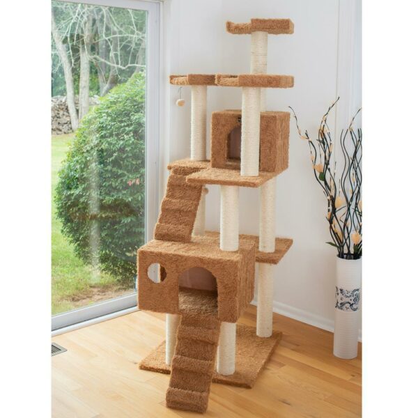 Armarkat 74" Multi-Level Real Wood Cat Tree Large Cat Play Furniture With SratchhIng Posts, Large Playforms, A7407 Ochre Brown - Image 8